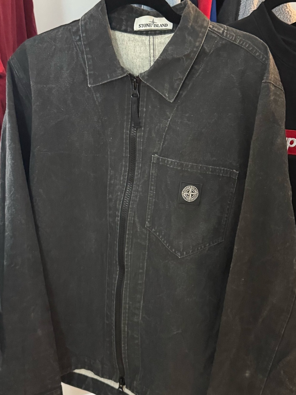 Stone Island Black Washed Zip-Front Shirt Jacket